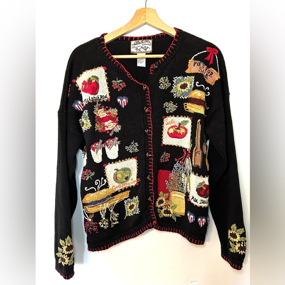 Vintage Heirloom Collectibles Cardigan Sweater Pies Apples Sunflowers Size Xl
